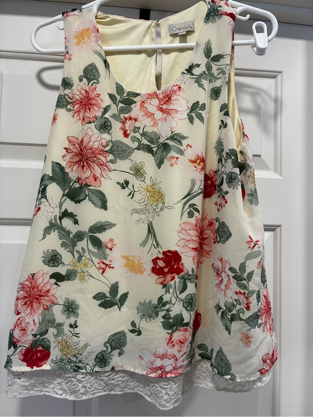 Chenault Cream Floral shirt with Lace Trim